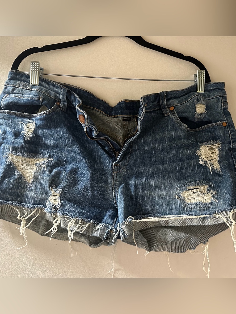 Blank NYC Distressed Medium Blue Denim Cutoff Shorts